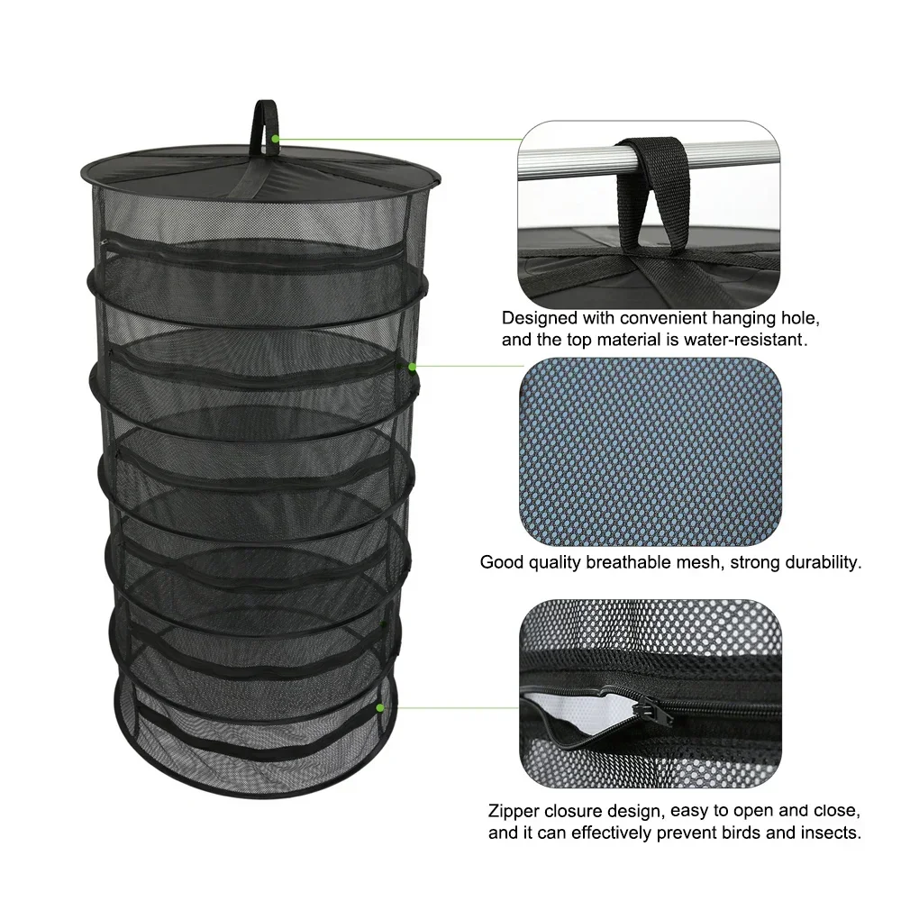 

For Layers Herb Flowers Rack Foldable Plants Bag Organizer Black Bud Mesh Drying Fabric Dryer Net Hanging 4/6/8