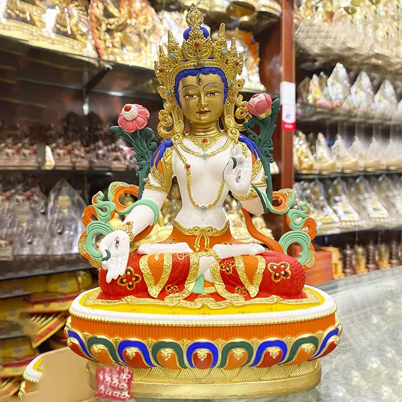 high grade colored draw Good Buddha statue bless family Safety Health luck White Tara Guan yin Buddha Painted Buddha statue 
high grade colored draw Good Buddha statue bless family Safety Health luck White Tara Guan yin Buddha Painted Buddha statue