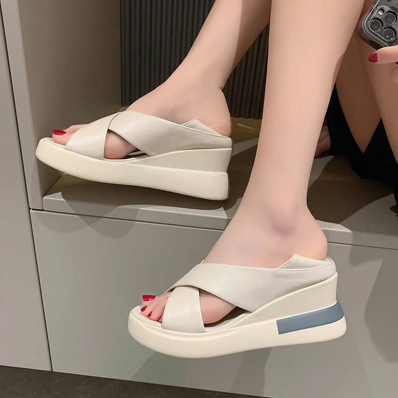 

New Trendy Slippers 2024 Summer Thick Bottom Bag Heel Fish Mouth Fashion High Heel Slope Heel Two Wear Women's Versatile Sandals
