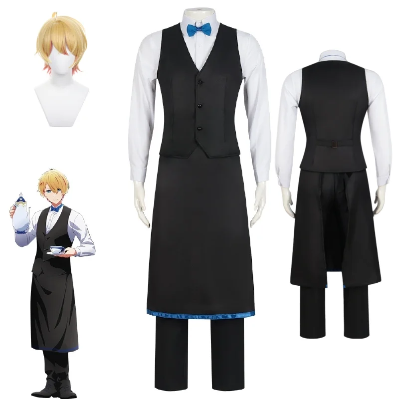 

Anime OSHI NO KO Aqua Cosplay Costume Black Waiter Uniform Wig Apron Shirt Pants Bow Tie Vest Akua Hoshino Cosplay New Outfit