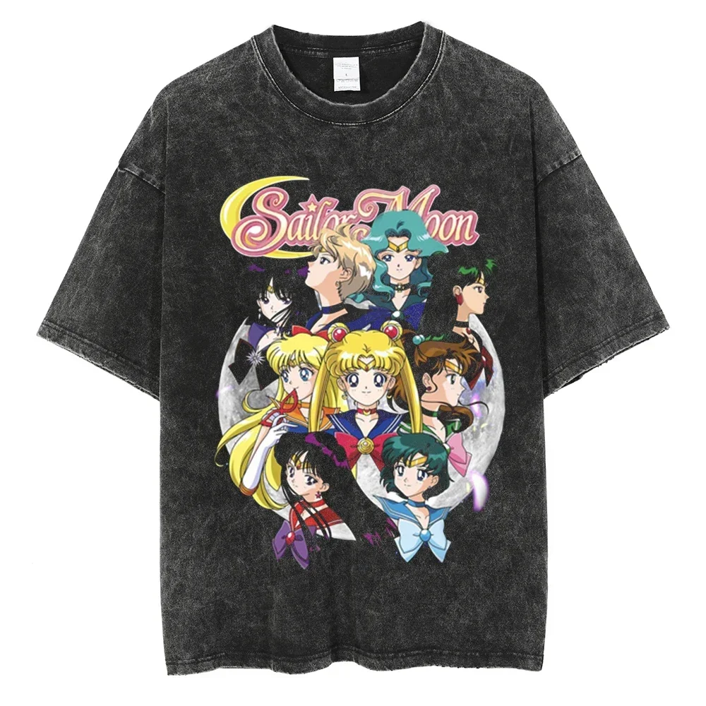 

Men Women Hip Hop Streetwear Oversize Washed T-Shirt Anime Sailor Moon Graphic T Shirt Summer Short Sleeve Harajuku Cotton shirt