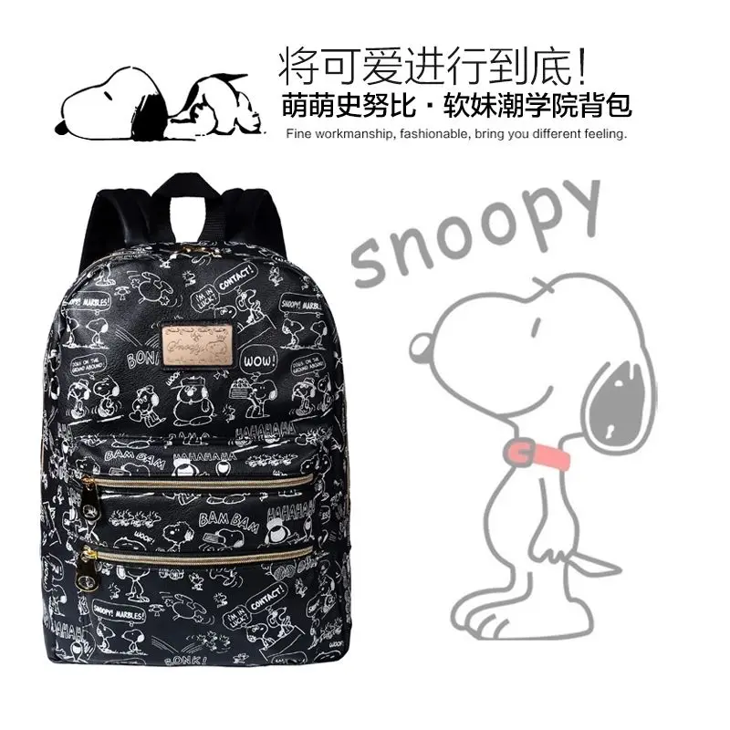 

Kawaii Anime Cartoon Series Snoopy Cute Animal Pattern New Pattern Black Backpack Popular Women's Backpack PU Gift