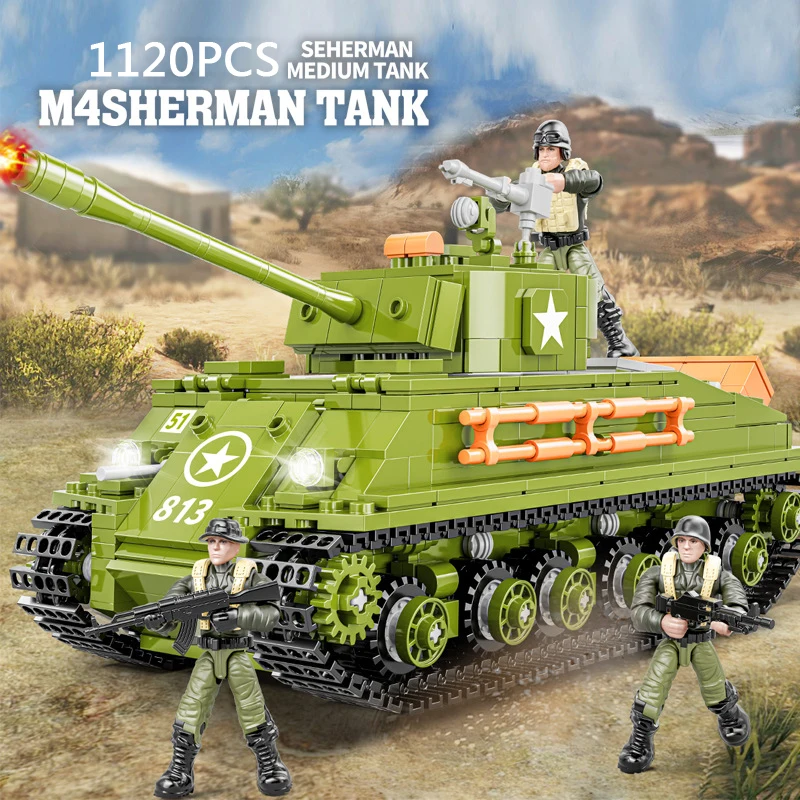 World War Military United States M4 Sherman Medium Tank Mega Block Model Ww2 Army Figures Building Bricks Toy For Boys Gifts 
World War Military United States M4 Sherman Medium Tank Mega Block Model Ww2 Army Figures Building Bricks Toy For Boys Gifts