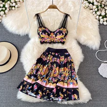 Summer Fashion Beach 2 Piece Set Women Sexy Sleeveless Cup Padded Lace Stitching Crop Tops+Print Mini Pleated Skirts Suit Female
Summer Fashion Beach 2 Piece Set Women Sexy Sleeveless Cup Padded Lace Stitching Crop Tops+Print Mini Pleated Skirts Suit Female