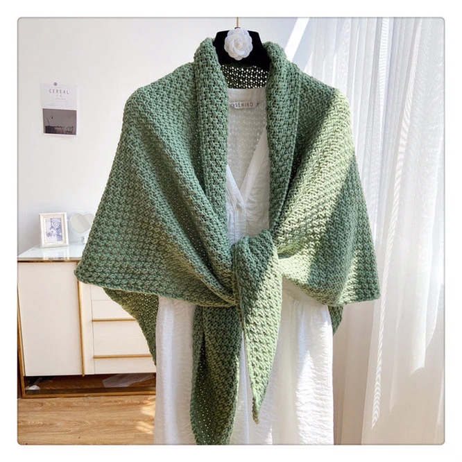 

Solid Winter Triangle Scarf Women Knitted Shawl Wraps Large Warm Neckerchief Blanket Female Pashmina Ponchos Tippet Green