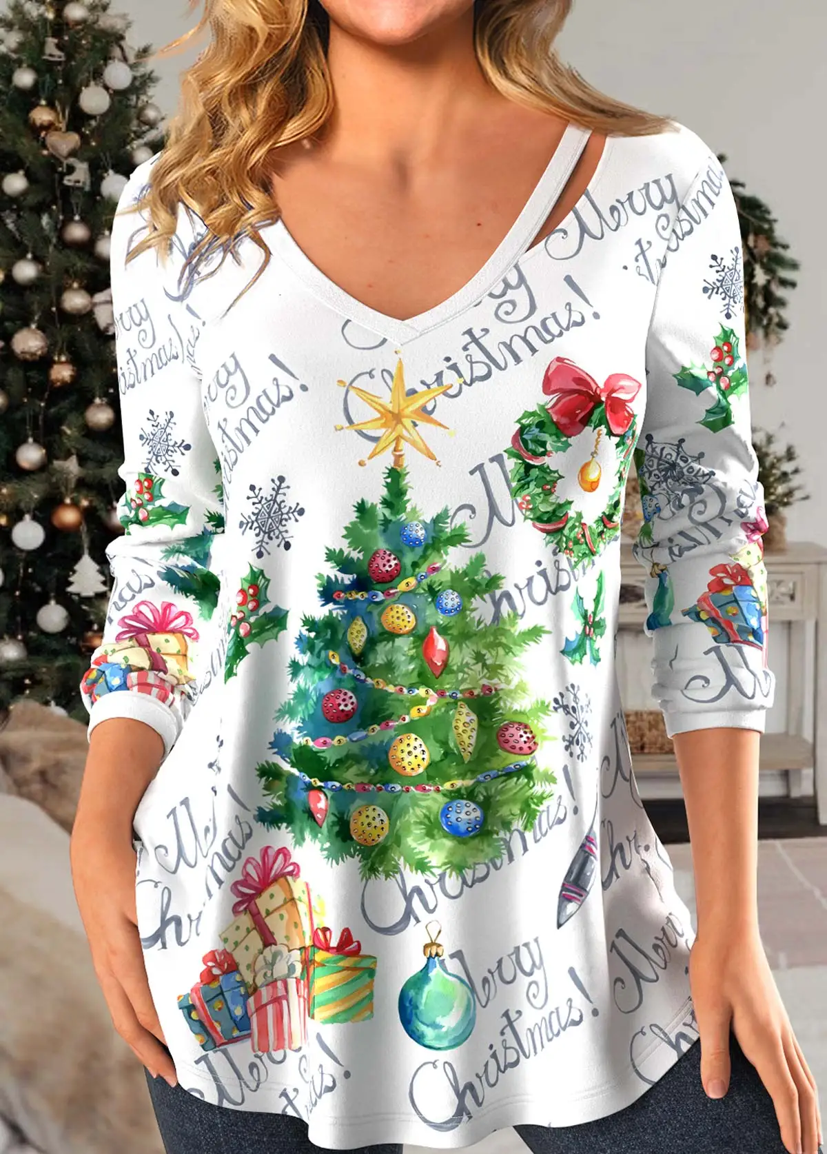 Plus Size Women Long Sleeve V-neck Christmas Tree Printed Letters Lace Christmas Tops
Plus Size Women Long Sleeve V-neck Christmas Tree Printed Letters Lace Christmas Tops