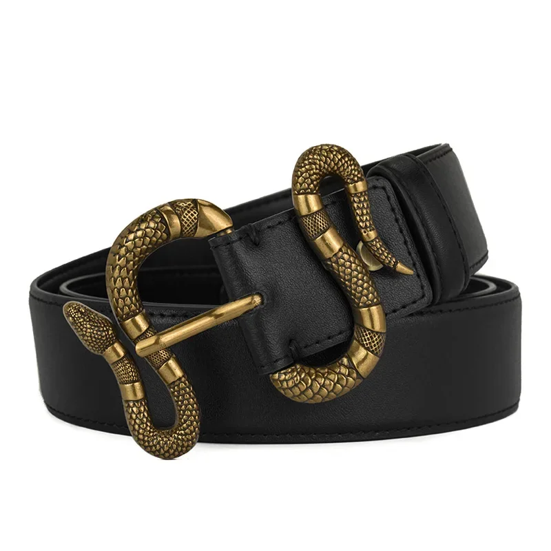 

2024 Luxury Vintage Designer Belt Snake Buckle Men High Quality Women Genuine Real Leather Dress Strap Senior Belt for Jeans