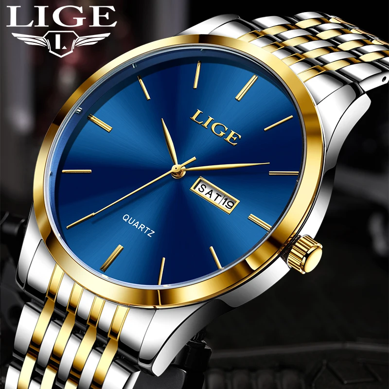 

LIGE Stainless Steel Band Business Quartz Man Watch Fashion Top Brand Luxury Calendar Watch for Men Casual Waterproof Date Clock