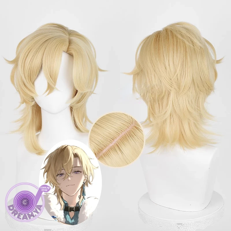 

Aventurine Cosplay Wig Honkai Star Rail Blonde Short Synthetic Hair Heat Resistant Halloween Carnival Role Play Party + Wig Cap