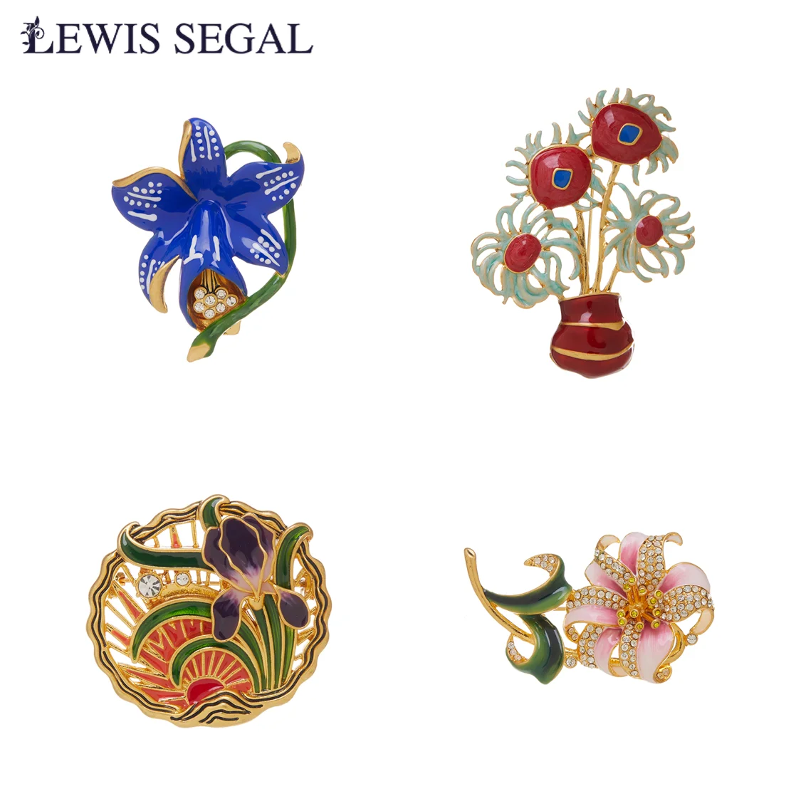 

LEWIS SEGAL Vintage Brooches for Independent Women Big Size Colorful Cute Flower Hand-painted Enamel Work Luxury 18K Gold Plated