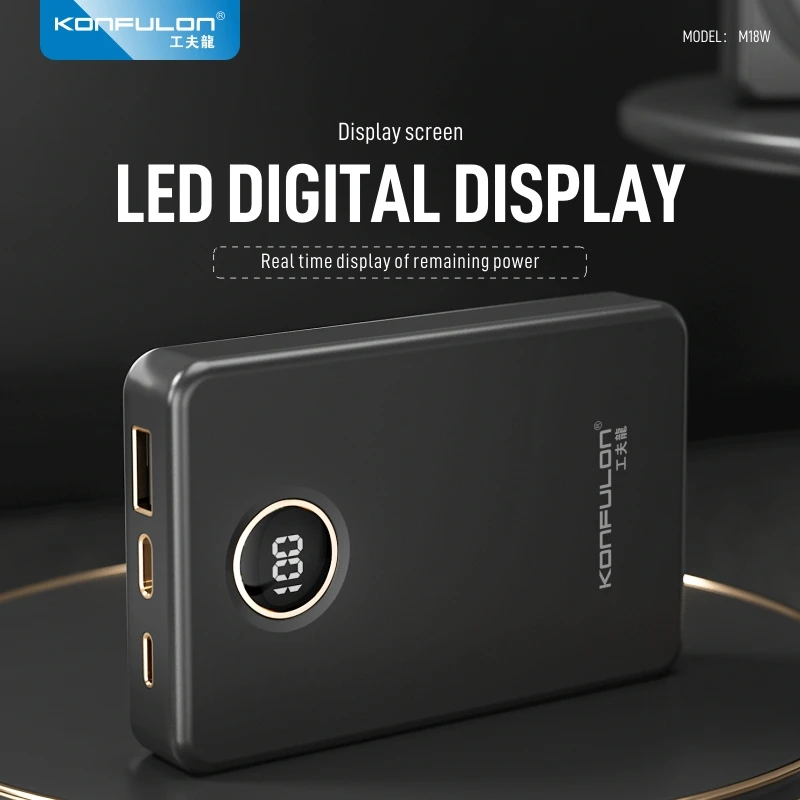 

KONFULON Small Size Wireless Magnetic Power Bank, 15W, Fast Charging, Outdoor Spare Auxiliary External Battery, 10000mAh