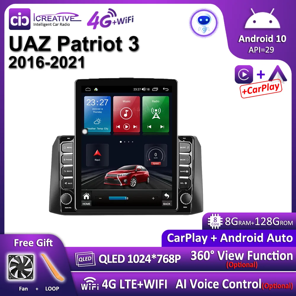 

9.7" 4G Carplay Android Tesla Screen For UAZ Patriot 3 2016-2021 Car Multimedia Player Navigator Autoradio Head Unit With Frame