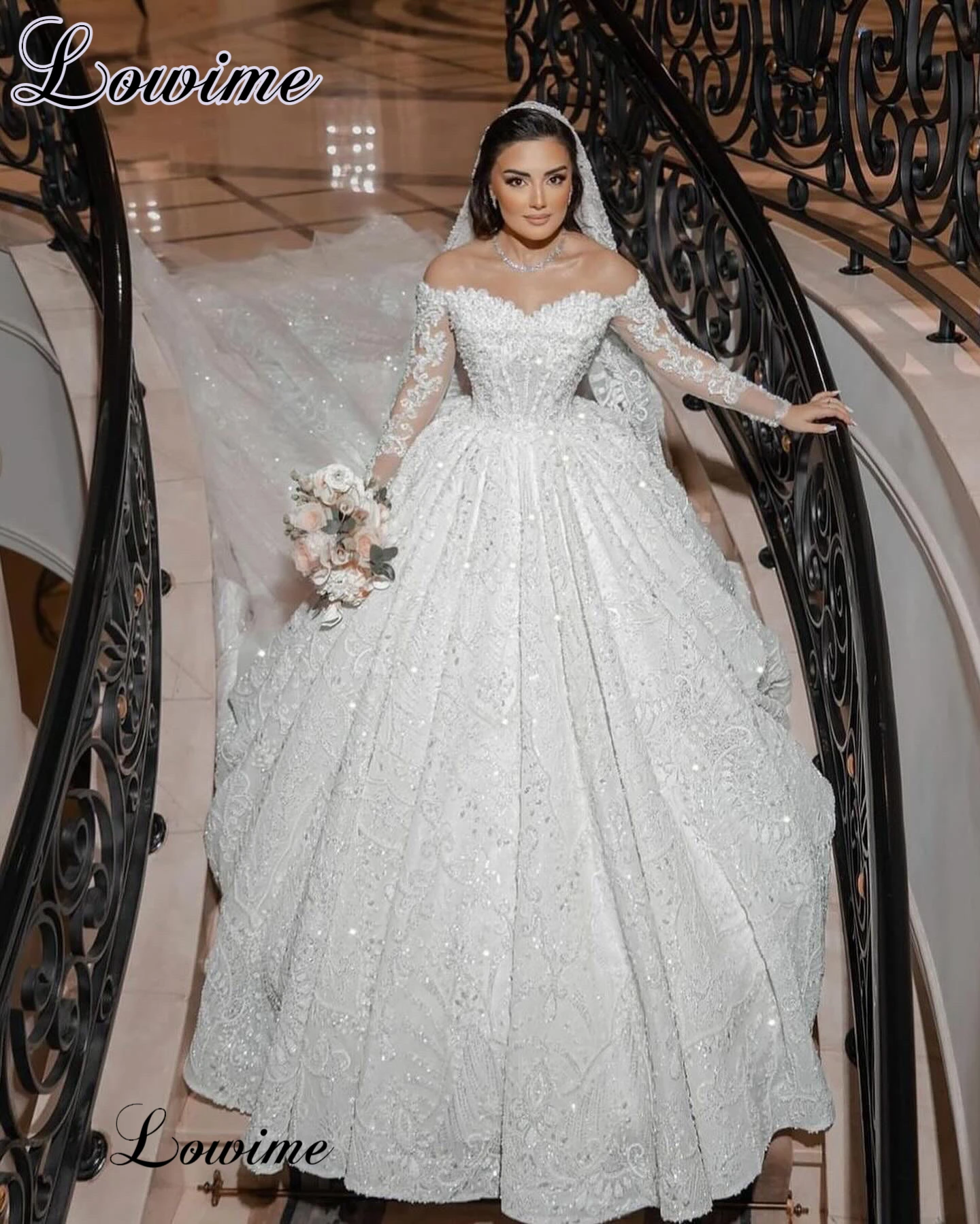 

Luxury Beaded Wedding Dresses A-Line Sweetheart Off Shulder Wedding Gowns Elegant Vestido Blanco Chapel Bridal Gowns With Train