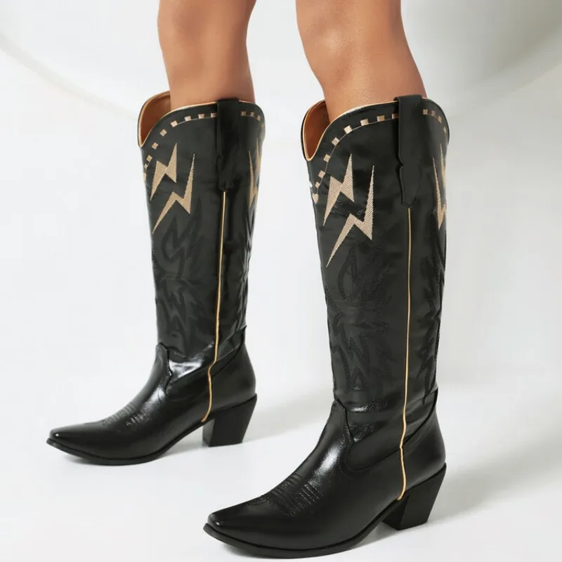 

Обувь SHOFOO, модные женские сапоги на высоком каблуке. Высота каблука около 6 см. Женские сапоги до колен. Вышитые ботинки 35-46