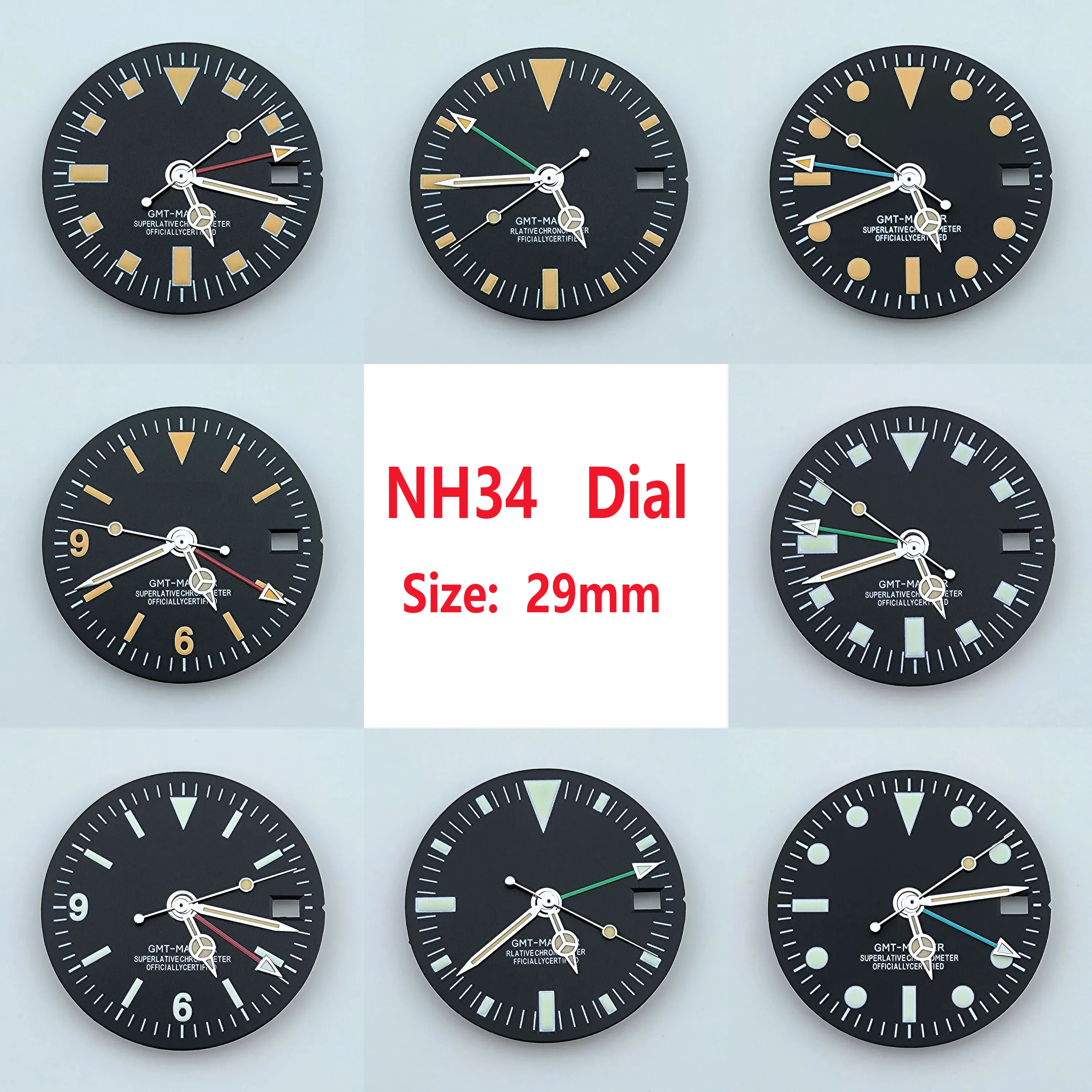 NH34 dial GMT dial Vintage dial Four Hands 29mm Green Luminous Watch Dial for NH34 Movement Modified Dials watch accessories
NH34 dial GMT dial Vintage dial Four Hands 29mm Green Luminous Watch Dial for NH34 Movement Modified Dials watch accessories