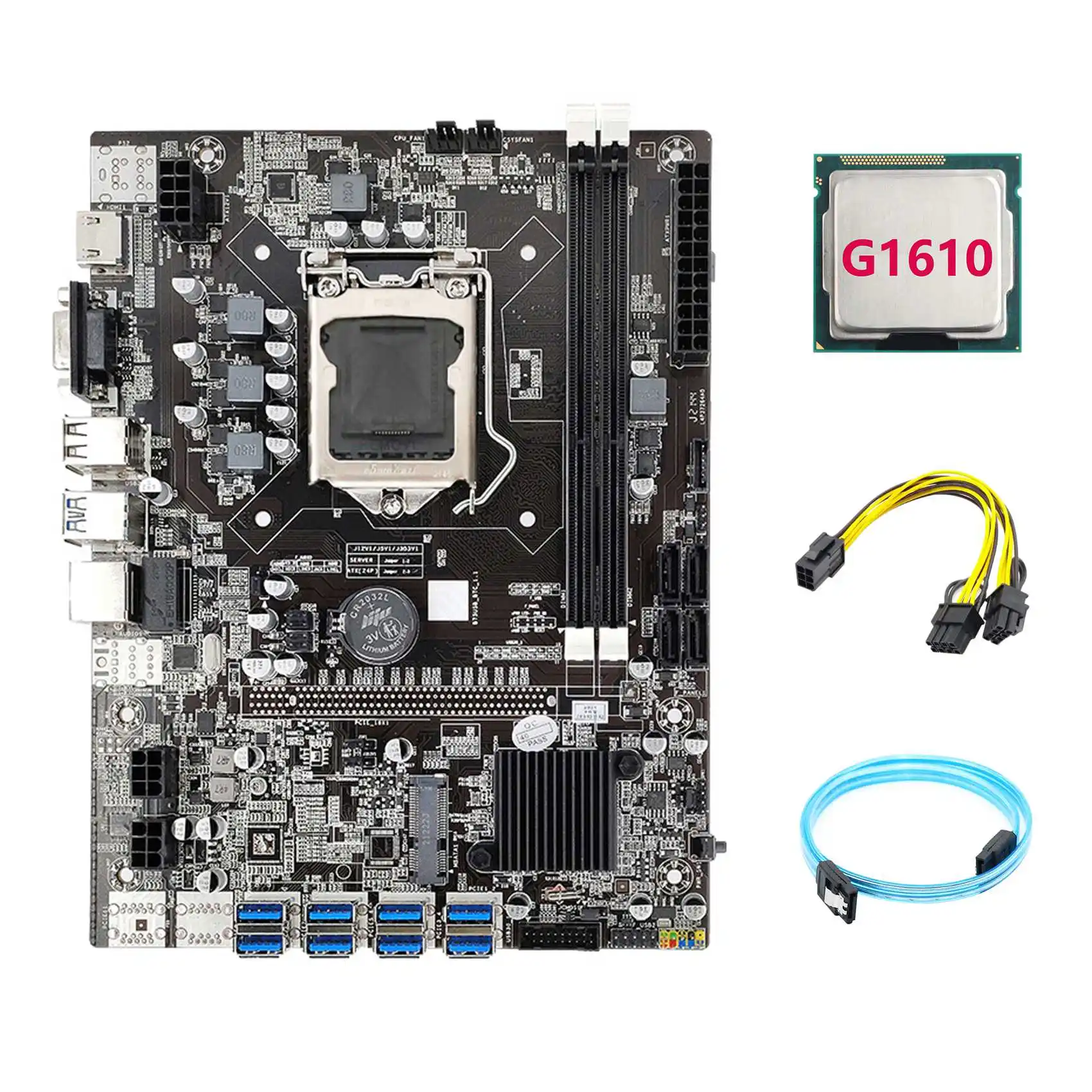 B75 ETH Mining Motherboard 8XPCIE to USB+G1610 CPU+SATA3.0 Serial Port Cable+6Pin to Dual 8Pin Cable LGA1155 Motherboard
B75 ETH Mining Motherboard 8XPCIE to USB+G1610 CPU+SATA3.0 Serial Port Cable+6Pin to Dual 8Pin Cable LGA1155 Motherboard