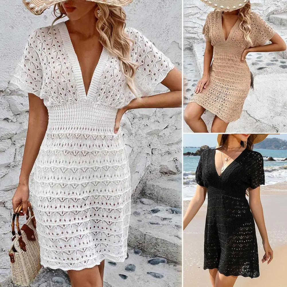 Sexy Cutout Beach Cover Up Stylish V-neck Bikini Cover Up with Short Sleeve Backless Design Solid Color Hollow Out for Women
Sexy Cutout Beach Cover Up Stylish V-neck Bikini Cover Up with Short Sleeve Backless Design Solid Color Hollow Out for Women