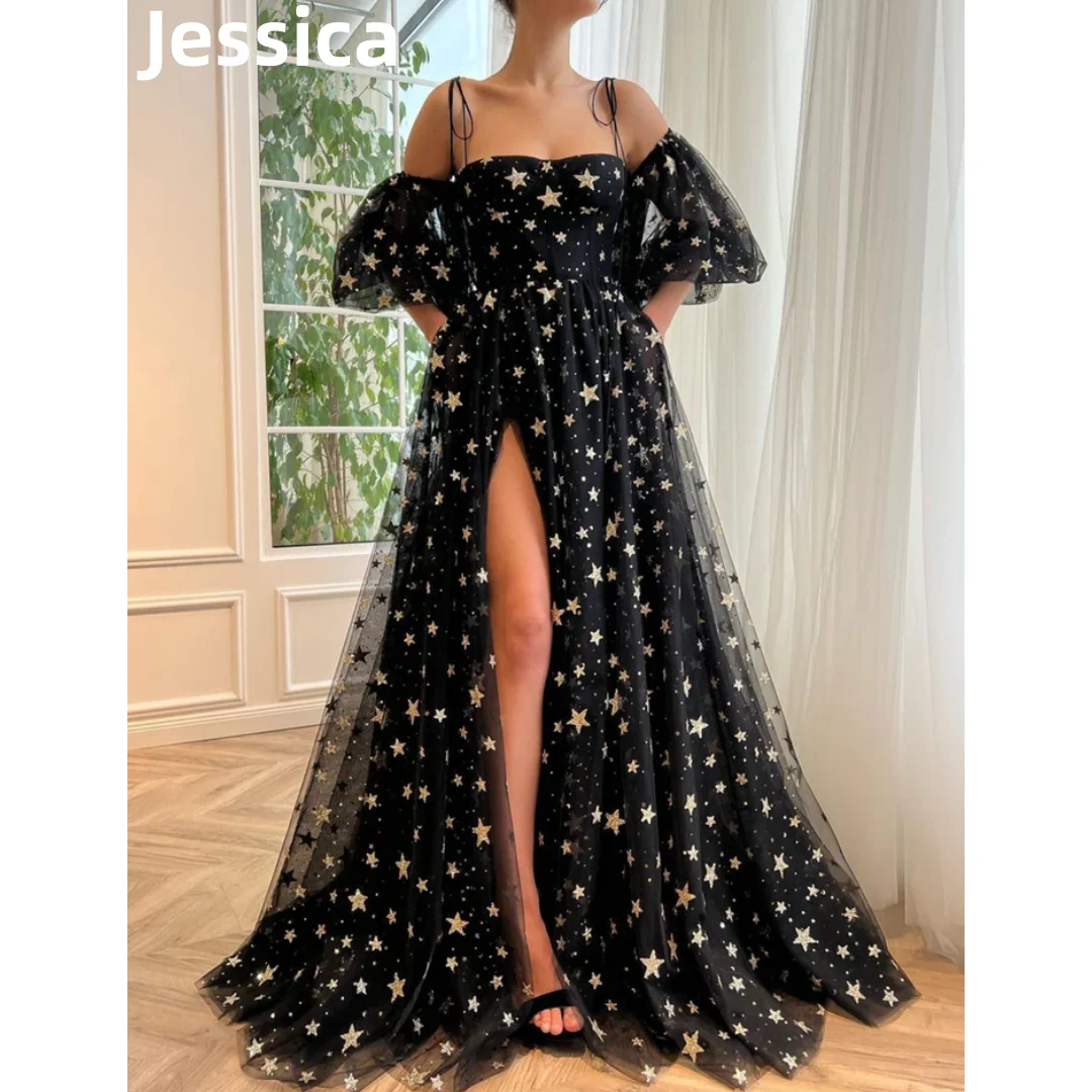 

Jessica Black Starry Sky Glitter Prom Dress Tulle A-shaped Graduation Party Dresses Vestidos De Fiesta Elegantes Para Mujer2024
