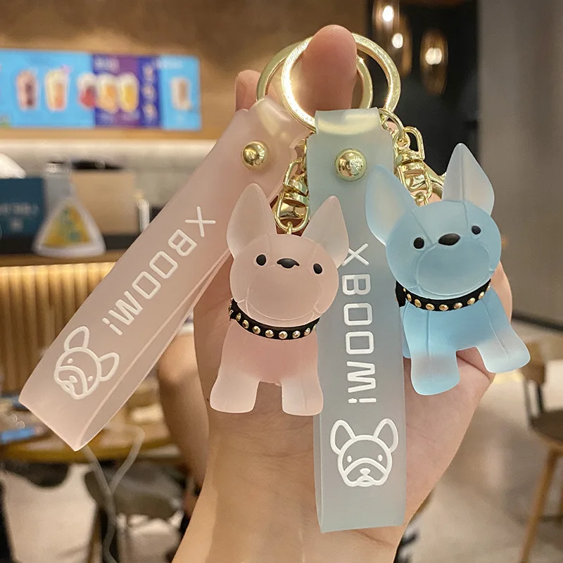 

Fashion French Bulldog Keychain for Women Bag Pendant Transparent Colorful Dog Keychains Men Car Key Ring 2020 Christmas Gift