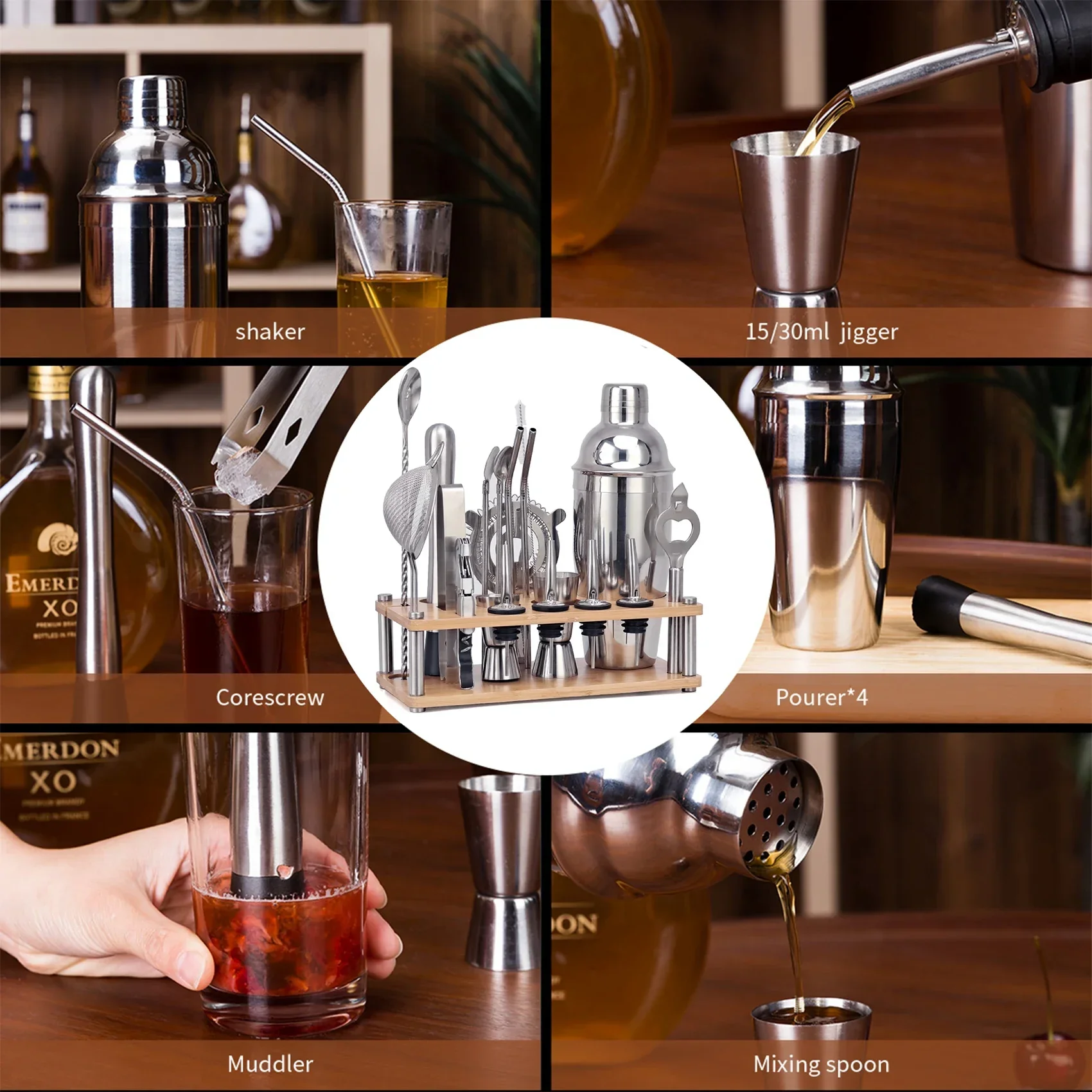 Set Mixed Bar Stainless Detachable,for With Drinks Bartender Tools Stand Kit,20-piece Cocktail Bamboo Martini Steel Shaker
Set Mixed Bar Stainless Detachable,for With Drinks Bartender Tools Stand Kit,20-piece Cocktail Bamboo Martini Steel Shaker