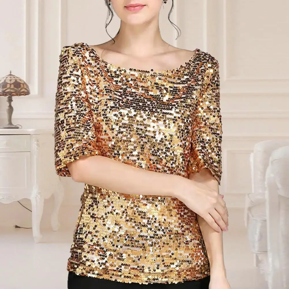 Sequin Top Glittering Sequin Tops for Women Stylish Mid-sleeve Blouses Loose Pullover Tees for Stage Performances Streetwear
Sequin Top Glittering Sequin Tops for Women Stylish Mid-sleeve Blouses Loose Pullover Tees for Stage Performances Streetwear