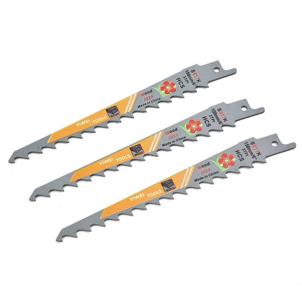 

3pcs Saw Blades 150mm 6 Inches 3 TPI HCS Electric Saw Replace Blade Parts For Curved/plunge Cutting Coarse Pruning Green Wood