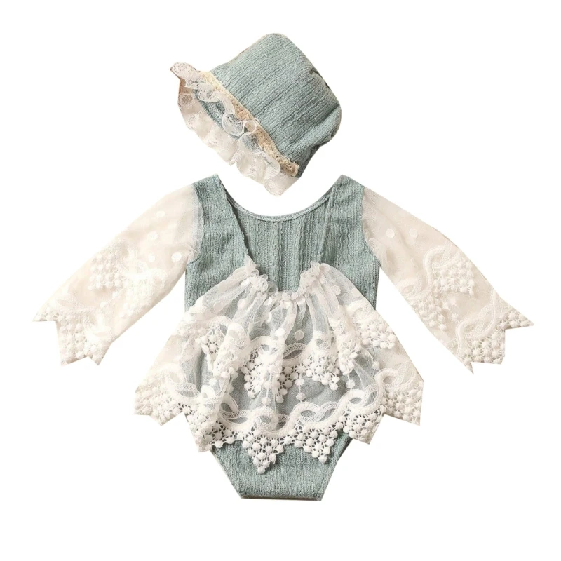 

Newborn Photography Lace Romper Bonnet Hat Photo Props Baby Photoshooting Outfit