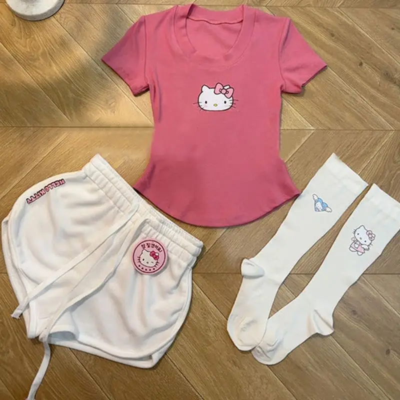 Sanrio Hellokitty White Shorts Short Sleeve T-Shirt Cartoon Shorts Suit Women's Sportswear Top Super Shorts Medium Length Top
Sanrio Hellokitty White Shorts Short Sleeve T-Shirt Cartoon Shorts Suit Women's Sportswear Top Super Shorts Medium Length Top