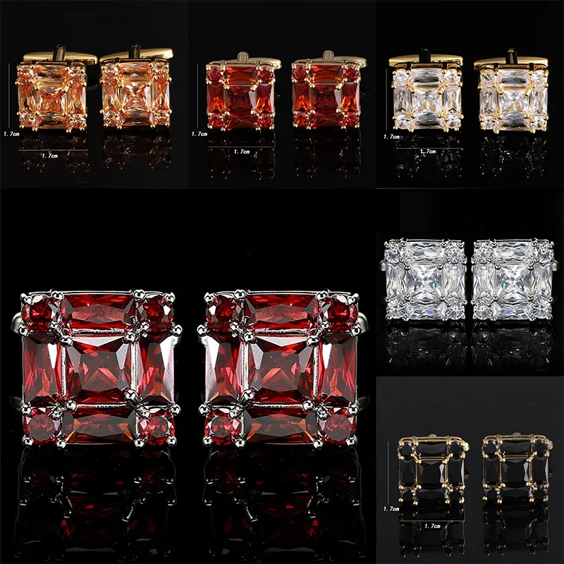 

Crystal Zircon Cufflinks 1.7*1.7Cm Accessories Man Square Wedding Souvenirs For Luxury Brand Jewelry Lawyer Fathers Day