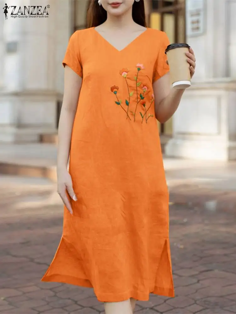 ZANZEA Vintage Side Slit Sundress Flower Embroidery V Neck Women Loose Dress Casual Holiday 2024 Summer Short Sleeve Vestidos
ZANZEA Vintage Side Slit Sundress Flower Embroidery V Neck Women Loose Dress Casual Holiday 2024 Summer Short Sleeve Vestidos