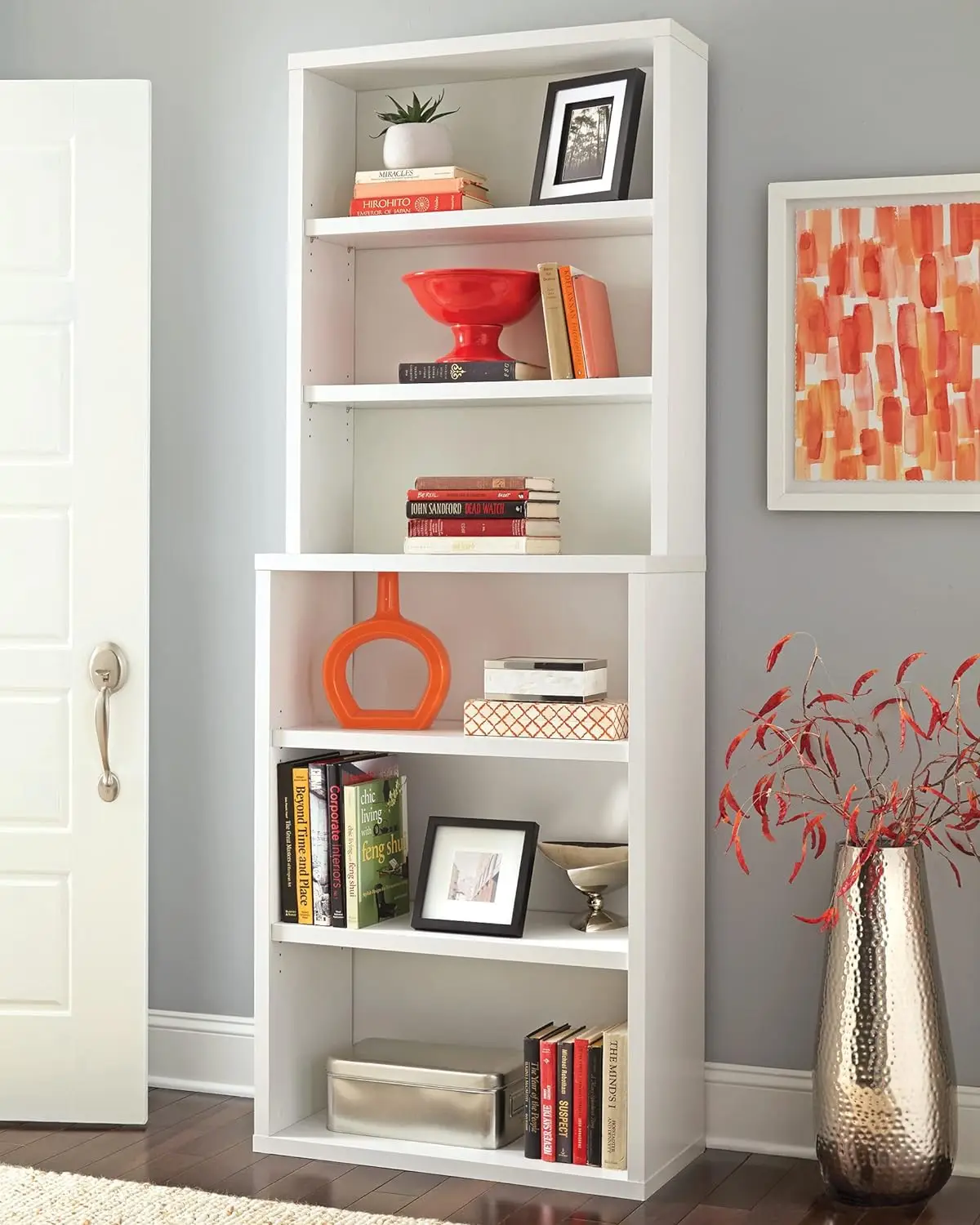 Bookshelf with 3 Shelf Tiers, Adjustable Shelves Tall Bookcase, Sturdy Wood with Closed Back Panel, White Finish
Bookshelf with 3 Shelf Tiers, Adjustable Shelves Tall Bookcase, Sturdy Wood with Closed Back Panel, White Finish