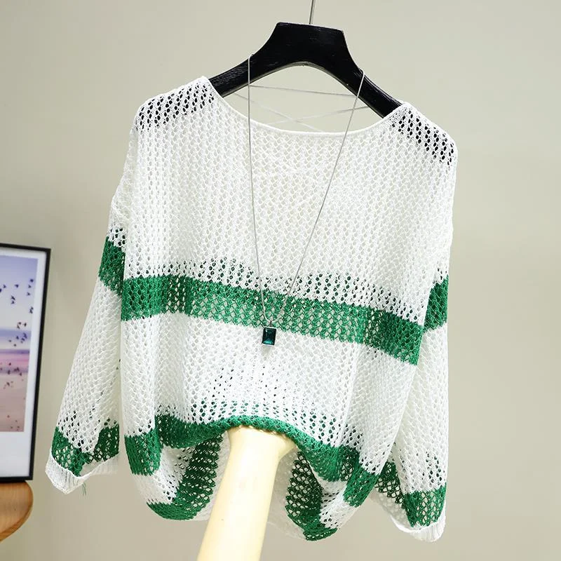 2023 Spring Summer New Top Small Fresh Versatile Hollow Out Contrast Stripes Loose Thin Knitwear Insert Women Trend
2023 Spring Summer New Top Small Fresh Versatile Hollow Out Contrast Stripes Loose Thin Knitwear Insert Women Trend