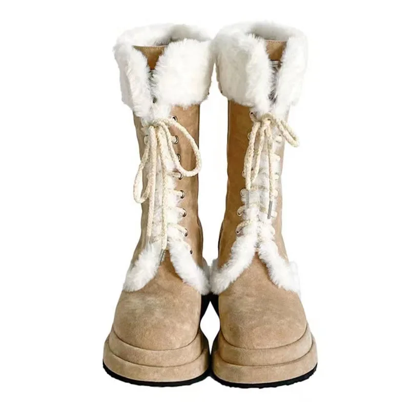 

Snow Boots Women's 2023 Winter New Fashion Thick Bottom Plush Knight Boots Warm Mid Barrel Martin Boots Comfortable Versatile