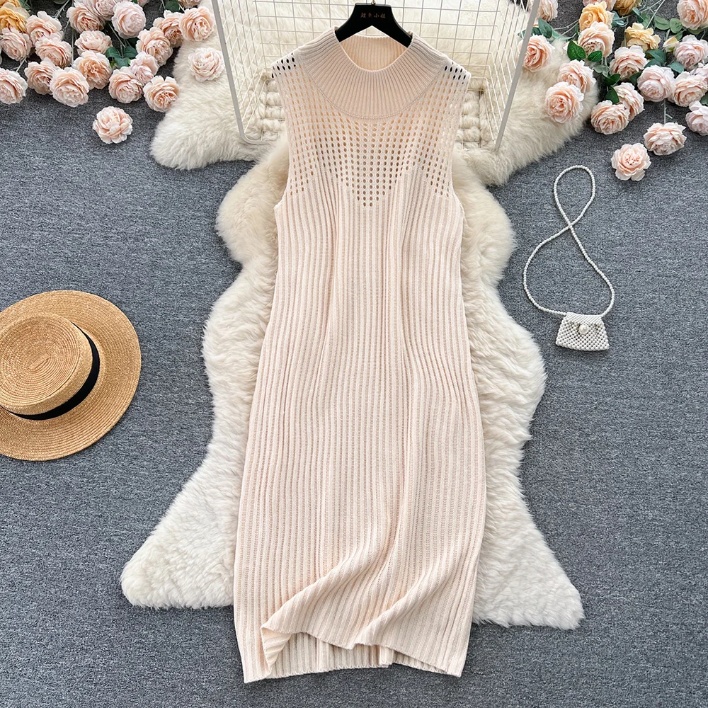Croysier Autumn Clothes For Women Dresses 2023 Round Neck Solid Casual Openwork Knit Midi Dress Sleeveless Elegant Party Dress 
Croysier Autumn Clothes For Women Dresses 2023 Round Neck Solid Casual Openwork Knit Midi Dress Sleeveless Elegant Party Dress