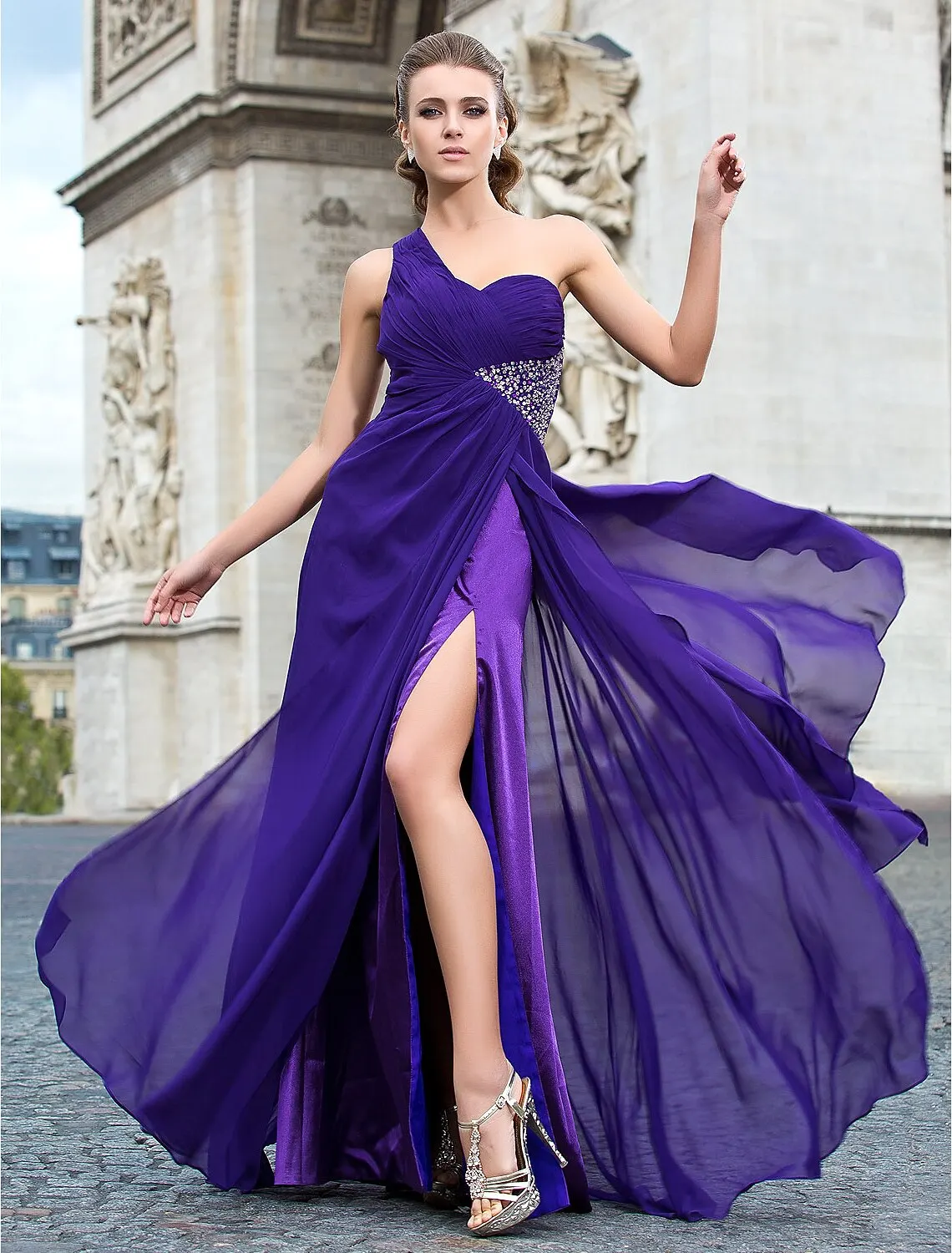 A-Line Luxury evening dresses Floor Length Sleeveless One Shoulder Chiffon with Pleats Beading Split Front 2024
A-Line Luxury evening dresses Floor Length Sleeveless One Shoulder Chiffon with Pleats Beading Split Front 2024