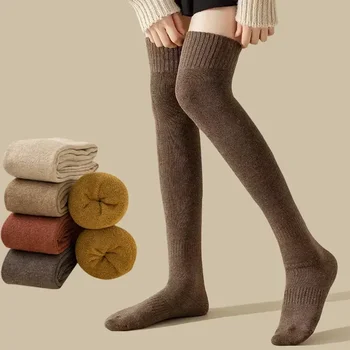 여성용 테리 코튼 양말, 무릎 하라주쿠 혼방, 두꺼운 겨울 양말, 허벅지 높이 긴 스타킹, 따뜻한 여성, 3 켤레/로트