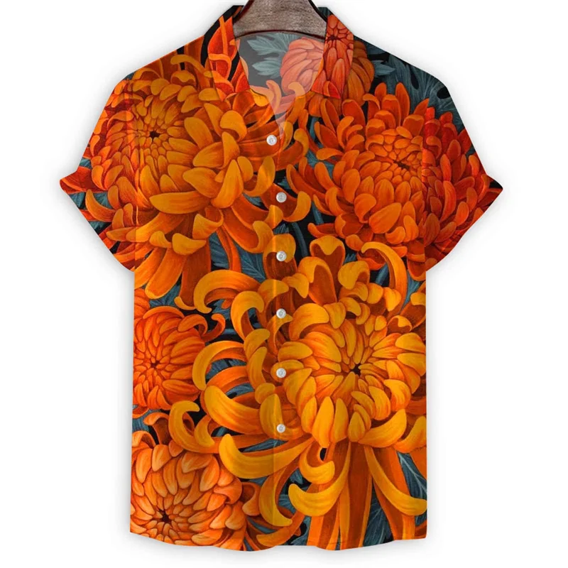 

Мужская Летняя гавайская рубашка с 3D-принтом лимона, хризантемы, грибов, пляжные топы с короткими рукавами, рубашка с лацканами и пуговицами Aloha
