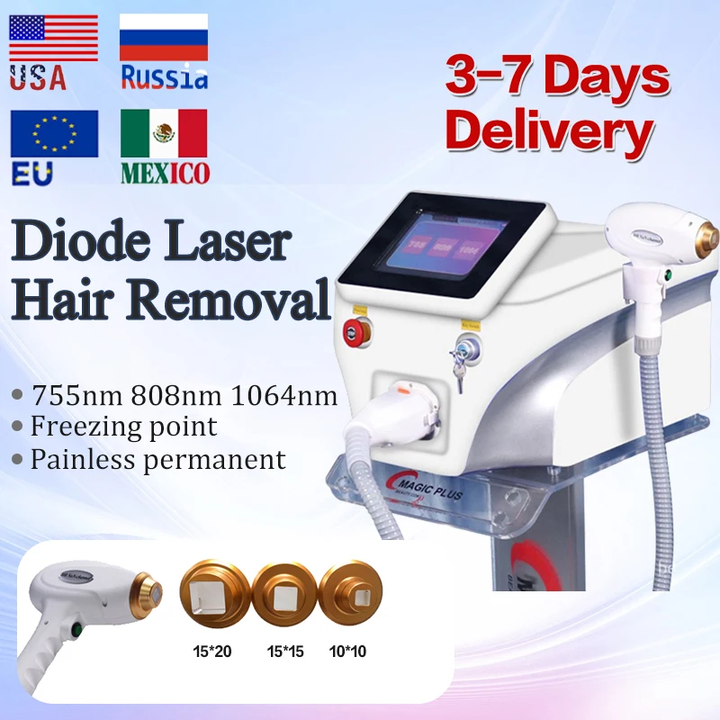 

Аппарат для удаления волос с диодным лазером, профессиональный диодный лазер 755 нм, медицинское портативное оборудование CE для салона удаления волос 808 1064