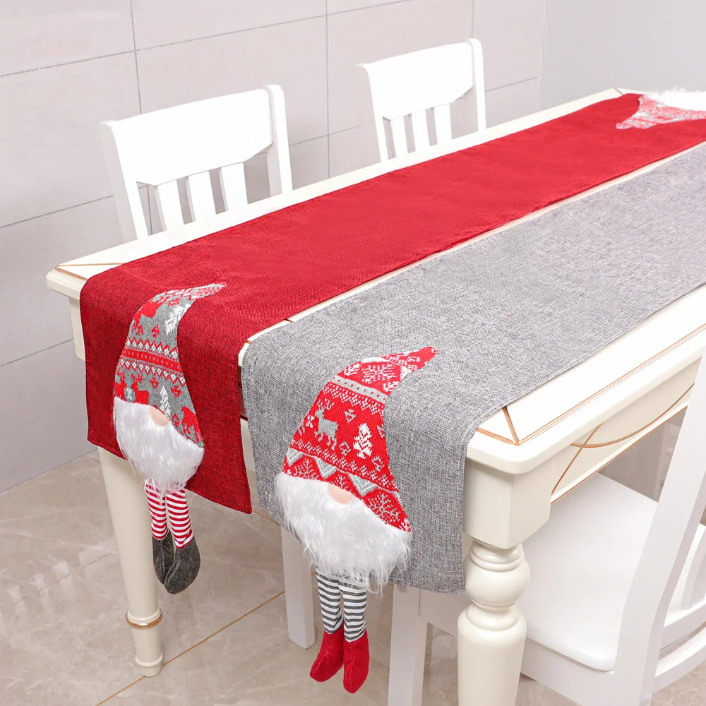 

Christmas Table Runner Polyester Xmas Table Flag Cover 2023 Merry Christmas Decorations For Home 2024 New Year Tablecloth