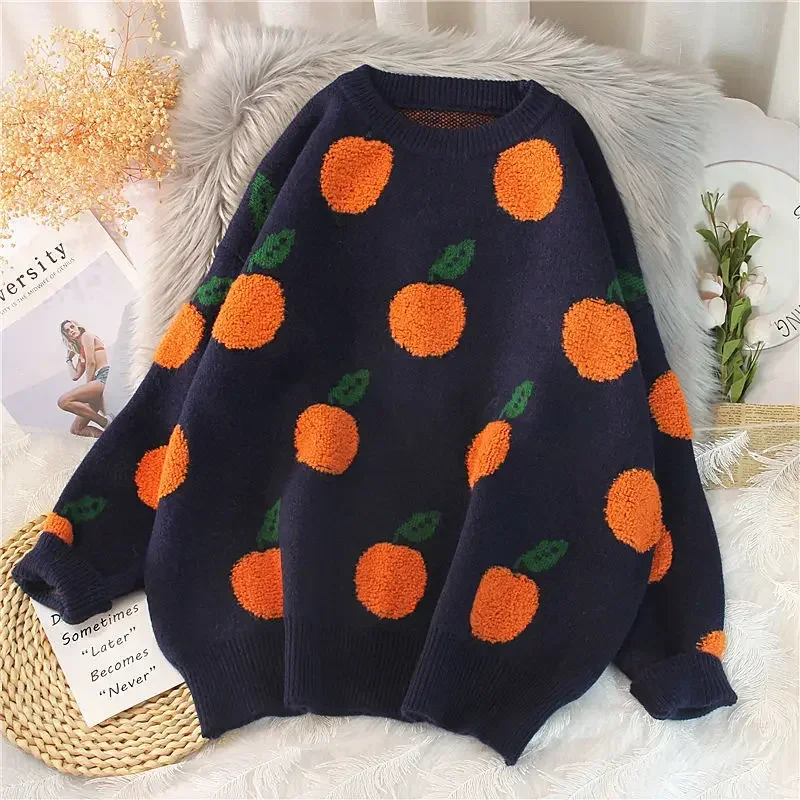 Women Retro Sweet Beauty Crew Collar Knitted Pullover Autumn Winter New Sweater Cherry Pattern Long Sleeve Knitwear Streetwear
Women Retro Sweet Beauty Crew Collar Knitted Pullover Autumn Winter New Sweater Cherry Pattern Long Sleeve Knitwear Streetwear