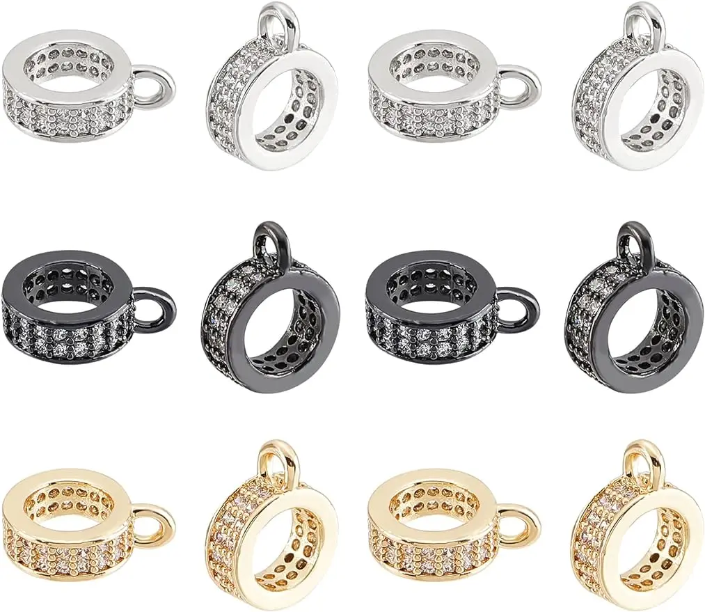 

12Pcs 3Colors Brass Hanger Links Clear Cubic Zirconia Dangle Hanger Beads Tube Bail Beads for Charm European Pendant Hole: 1mm