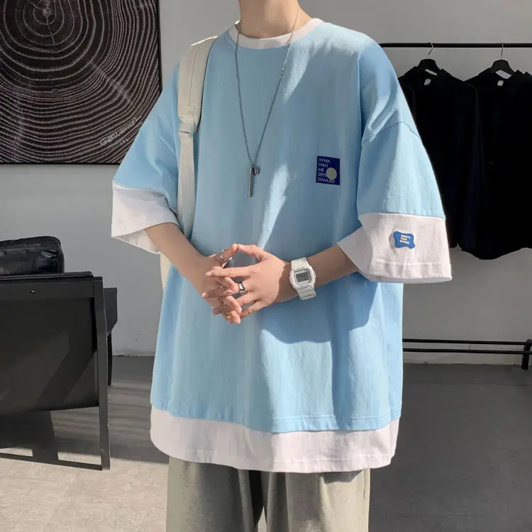 Korean short-sleeved men's summer fashion brand Harajuku style half-sleeved fake two-piece trend versatile loose clothes tops
Korean short-sleeved men's summer fashion brand Harajuku style half-sleeved fake two-piece trend versatile loose clothes tops