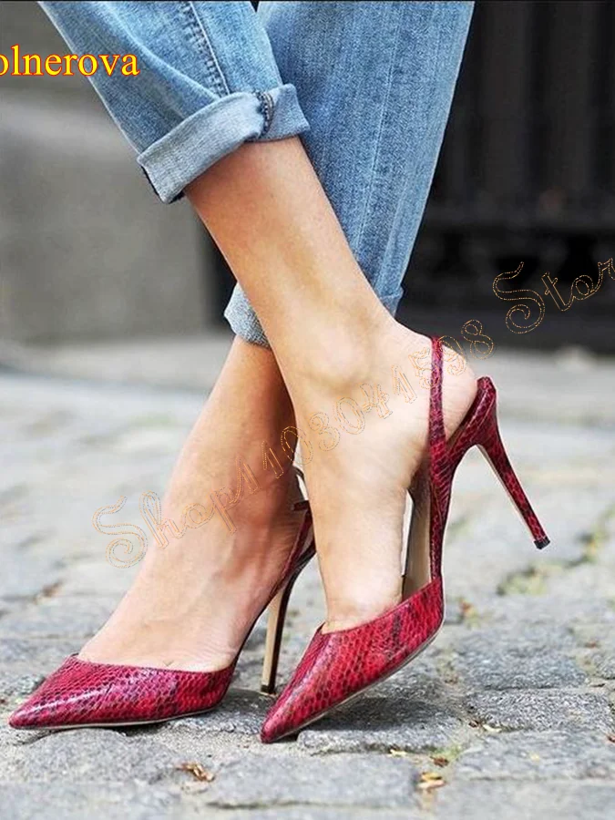 

Retro Dark Red Crocodile Leather Sandals Pointed Toe Stiletto Women Shoes Wedding Party HIgh Heels 2024 New Zapatos Para Mujere