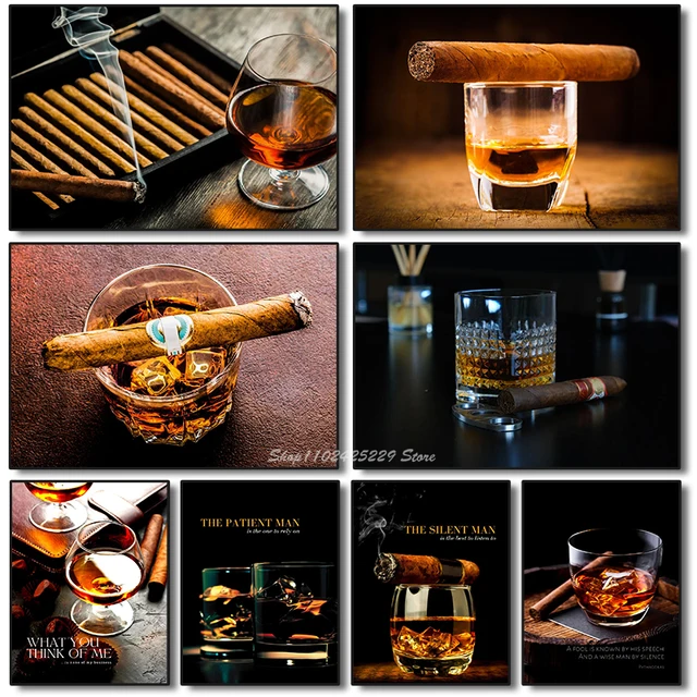 Affiche moderne de cigares et de vins rouges, peinture sur toile imprimée, décoration artistique murale moderne, Bar, Restaurant 1