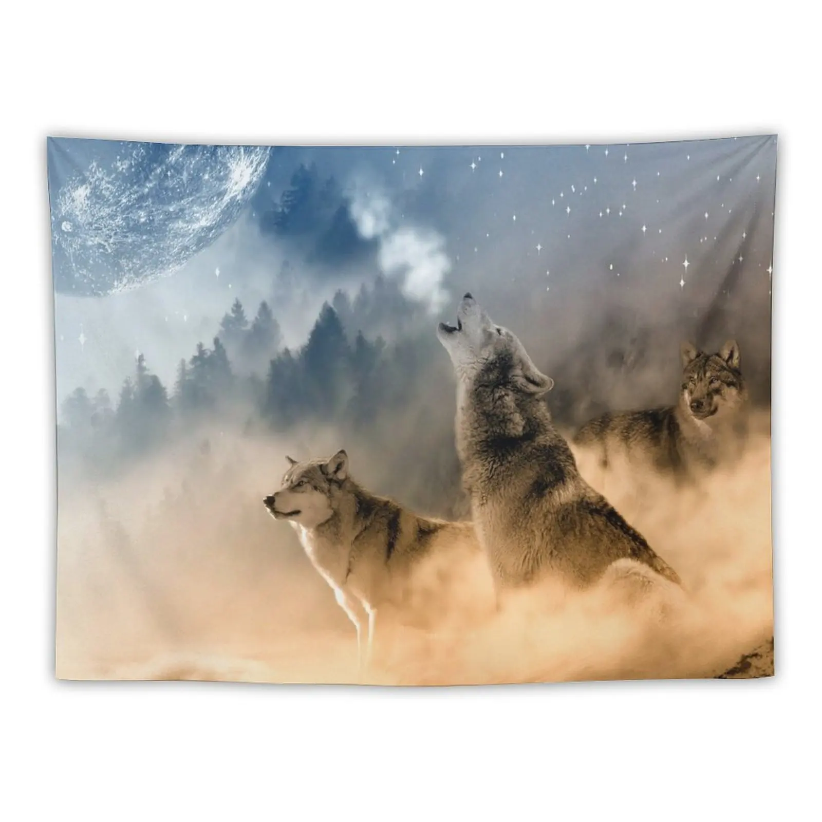 

Wolves Howling At The Moon / Beautiful Wolves Tapestry Home Decoration Aesthetic Home Decor Things To The Room Tapestry