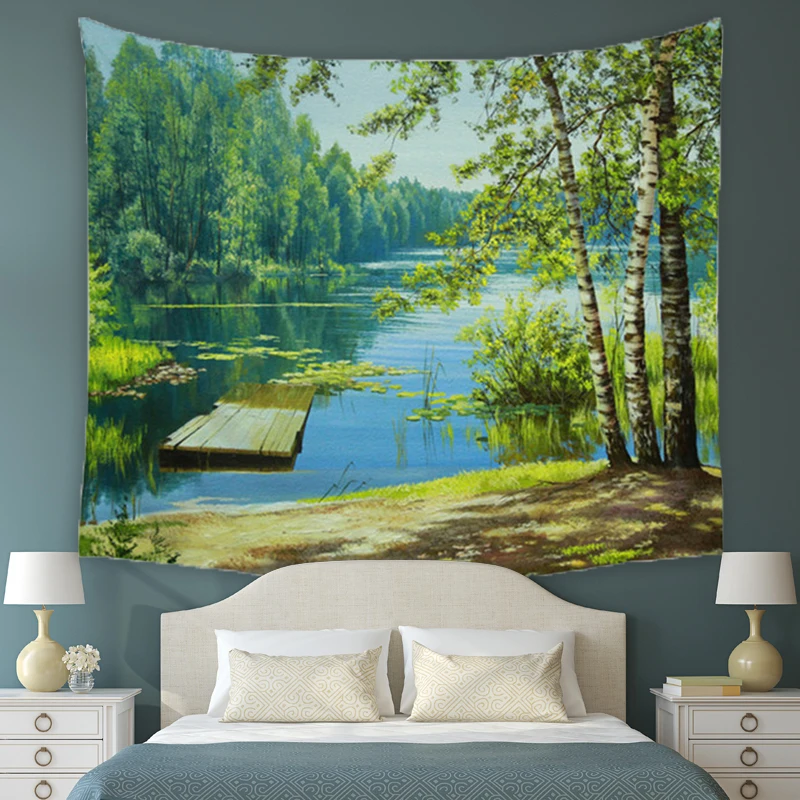 

Forest scenic Tapestry river Wall Hanging Tapestries Bedspread Blanket Rug Home Bedroom Decor Yoga Mat Picnic Cloth beach towel
