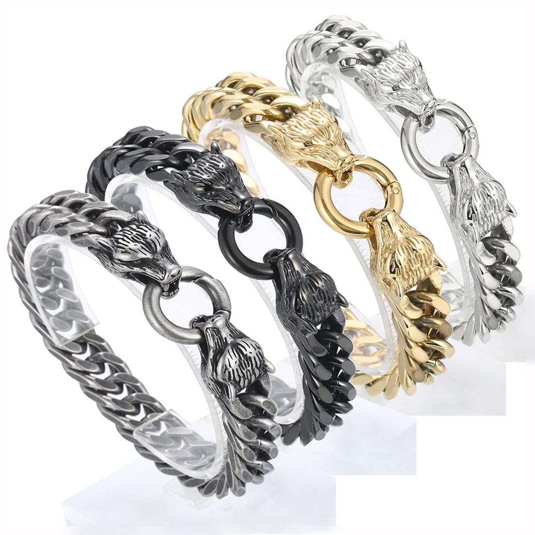 

Granny Chic Silver Tone/Gold Tone/Black 316L Stainless Steel Figaro Chain Bracelet Bangle Jewelry 12mm*20.5cm