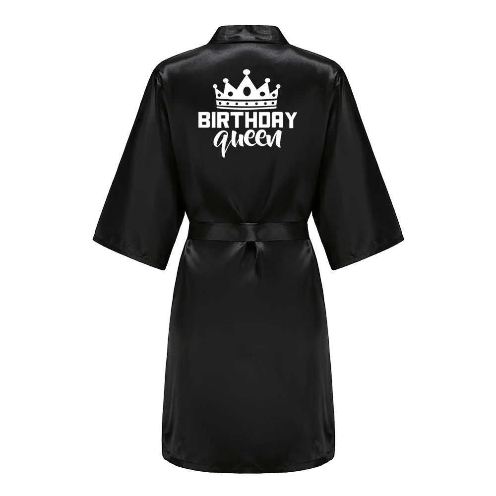 Birthday Party Queen Squad Robes Satin Pajamas Dressing Gown White Writing Kimono Rose Gold Bathrobe Birthday Party Queen Squad Robes Satin Pajamas Dressing Gown White Writing Kimono Rose Gold Bathrobe