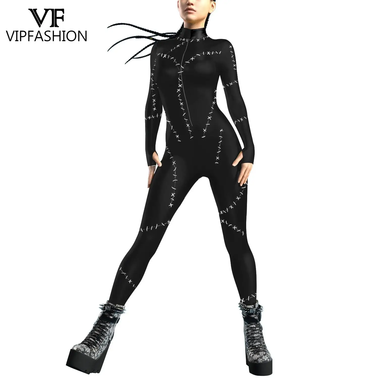 VIPFASHION Woman Gothic Costume Halloween Party Print Jumpsuit Scar Pattern Catsuit Front Zipper Zentai Bodysuit Festival Outfit
VIPFASHION Woman Gothic Costume Halloween Party Print Jumpsuit Scar Pattern Catsuit Front Zipper Zentai Bodysuit Festival Outfit
