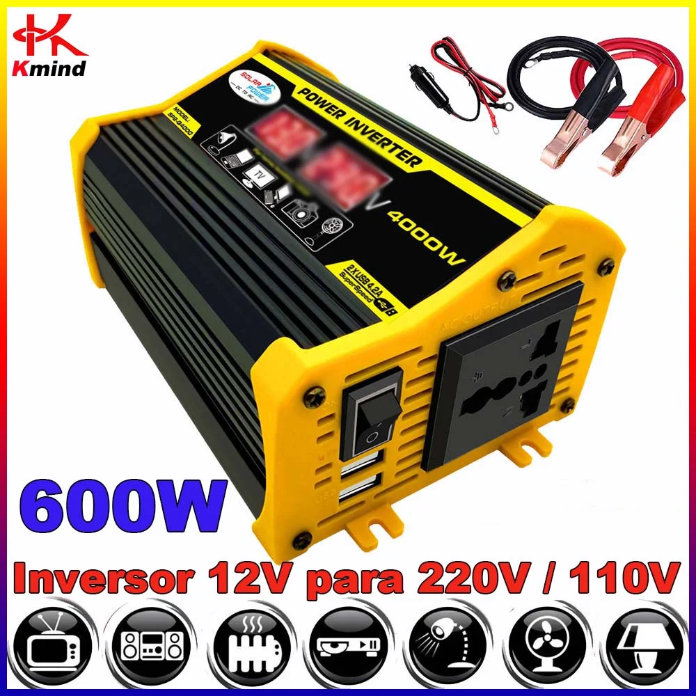 

600W Car Solar Power Inverter Converter 12v to 220v 230v 110v 127v SIne Wave Transformer 50Hz 60Hz Peak 4000W for Home Battery